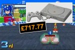 Collage of a rare PlayStation console with controller, a video game screenshot, and the price £717.77.